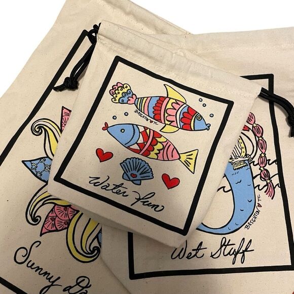 Brighton Sea Breeze Set of 3 Travel Bag Set Cotton Canvas Beach Bags - Picture 4 of 5